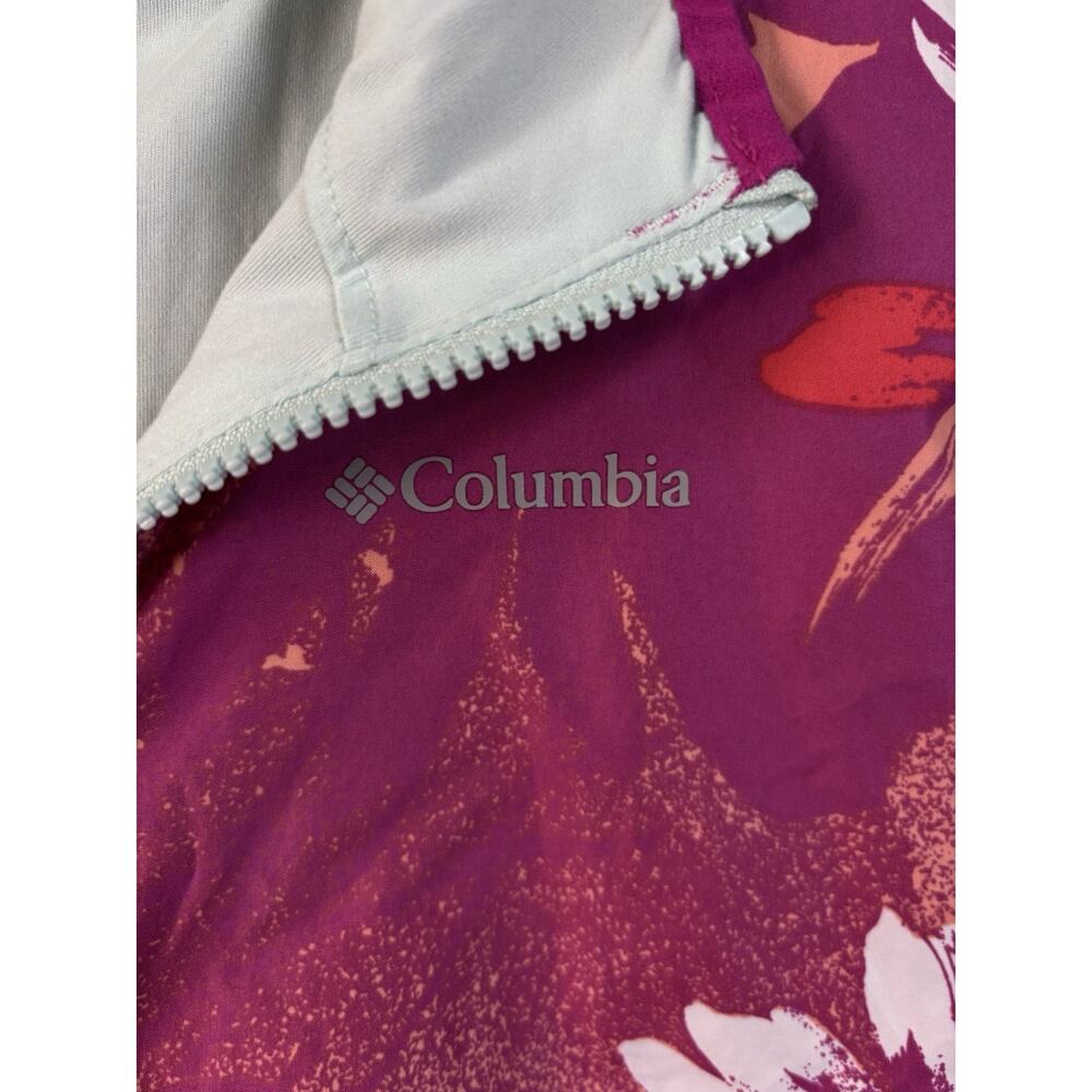 Columbia Girls Purple Floral Hooded Windbreaker Jacket Full Zip Size L 14/16 - Picture 2 of 13